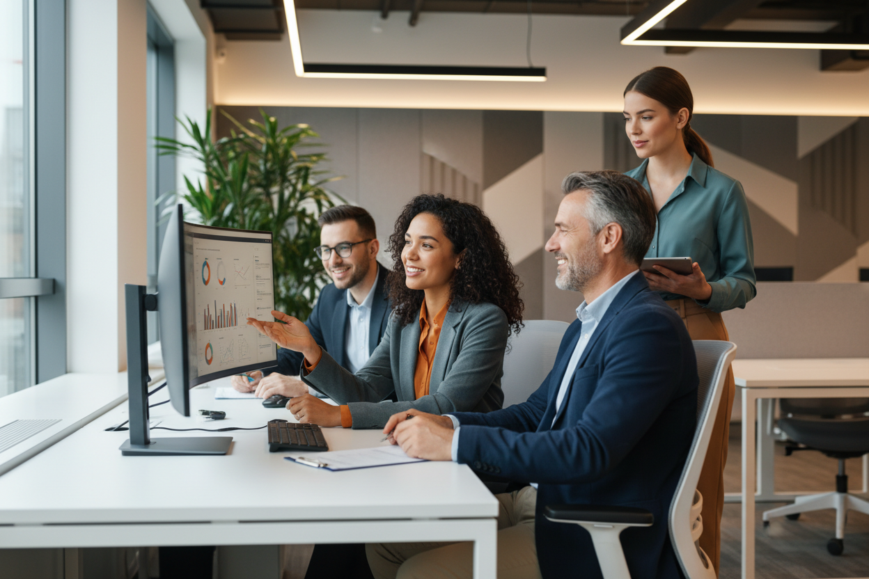 una imagen de un equipo de trabajo atendiendo un cliente